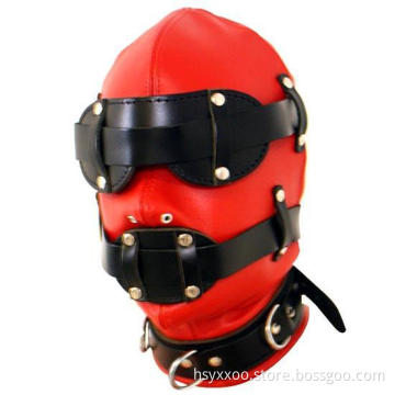 Leather Full Gimp Hood Mask eyeshade with Locking Buckles Padded Locking Eyes Blindfold Bondage for Cosplay Adult game